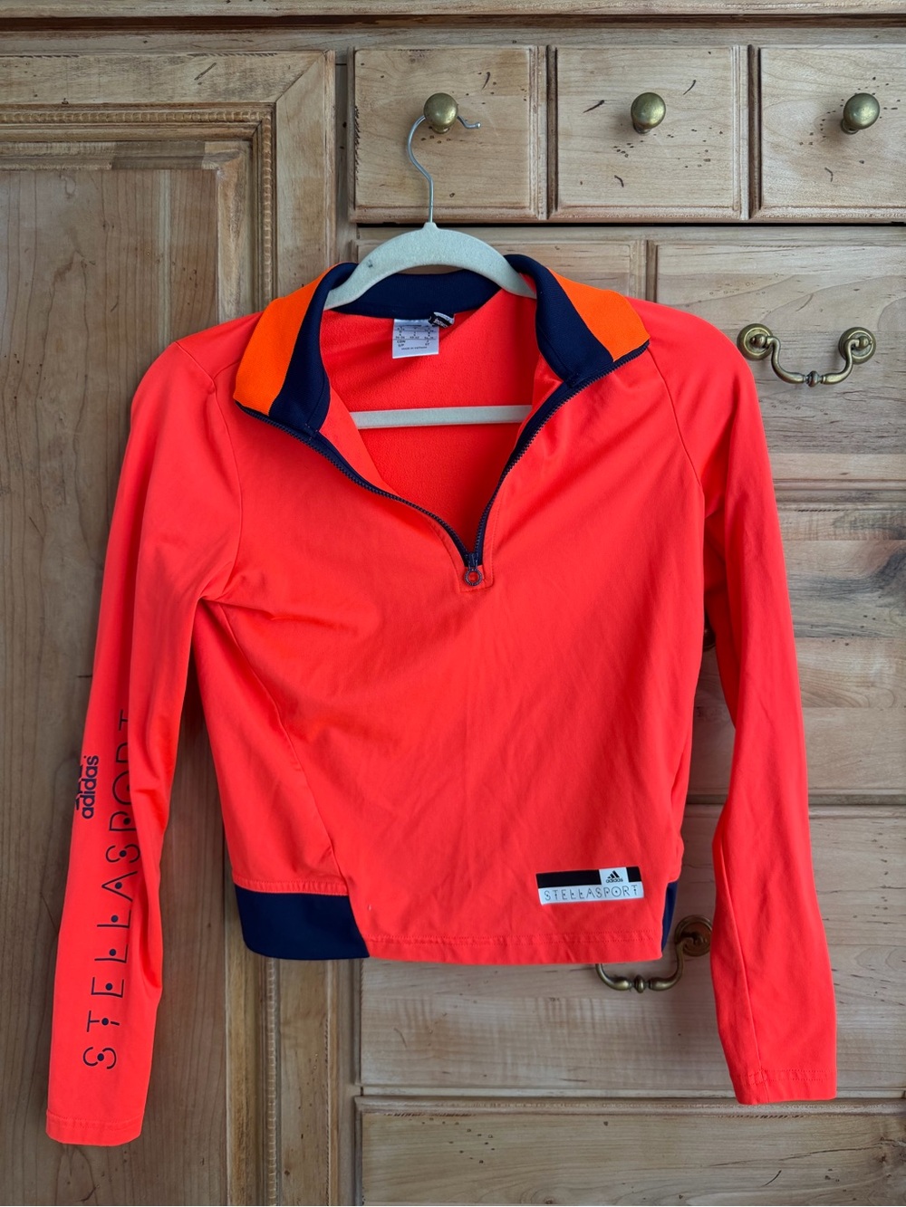 adidas Neon Coral StellaSport Athletic Top with Navy Accent